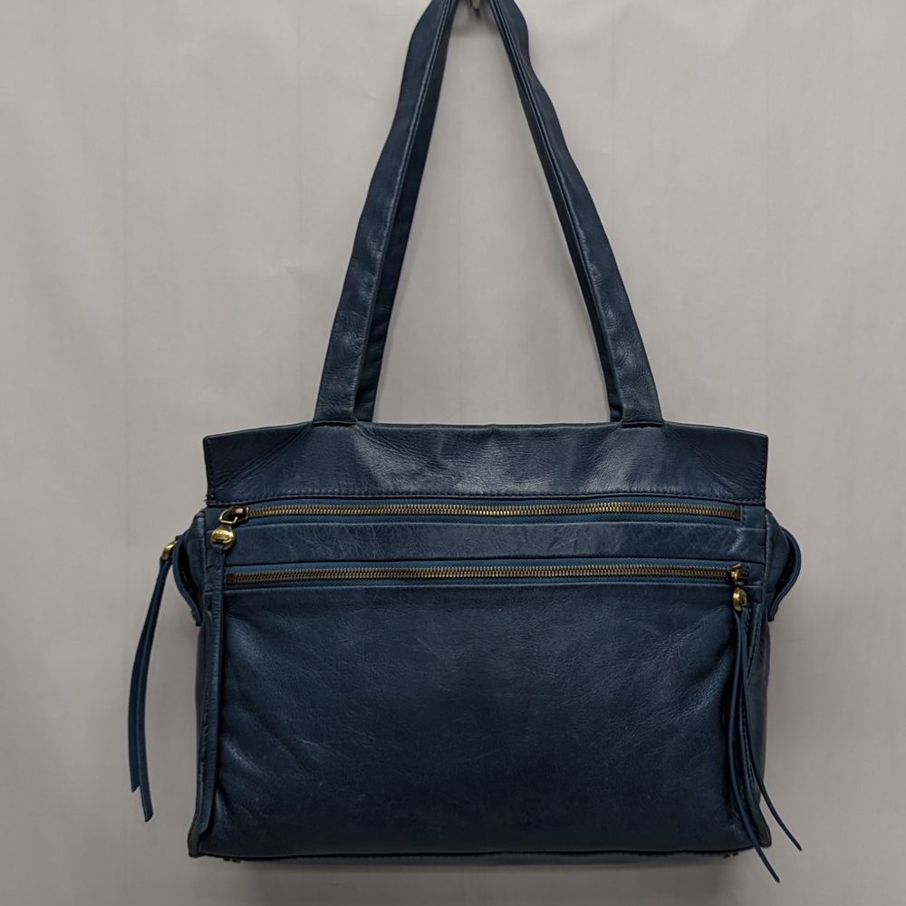 HOBO Navy Leather Tote with Gold Accents